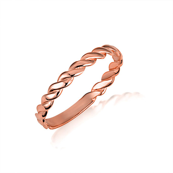 Rose Gold Rope Twist Stackable Band Ring