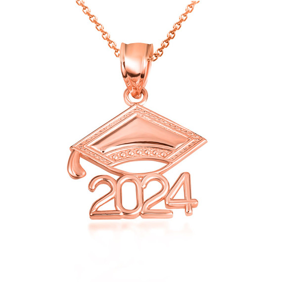 Rose Gold Class Of 2024 Graduation Cap Pendant Necklace