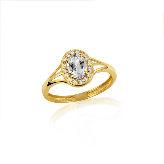 Gold CZ Studded Oval April Birthstone Personalized Ring