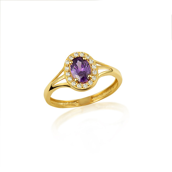 Gold CZ Studded Oval Birthstone Personalized Ring (Available in Yellow/Rose/White Gold)