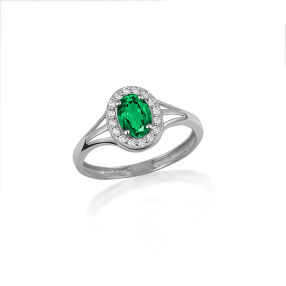 .925 Sterling Silver CZ Studded Oval May Birthstone Personalized Ring