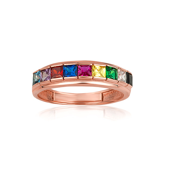 Rose Gold Multi-Color Gemstone Band Ring