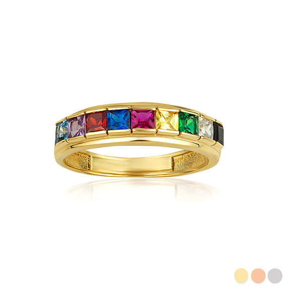 Gold Multi-Color Gemstone Band Ring