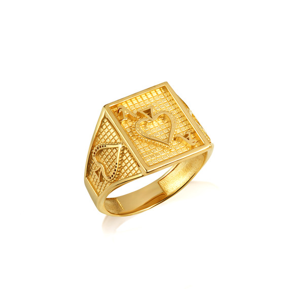 Gold Ace Of Spades Playing Cards Textured Signet Ring