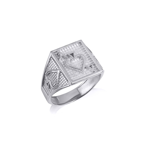 .925 Sterling Silver Ace Of Spades Playing Cards Textured Signet Ring side view