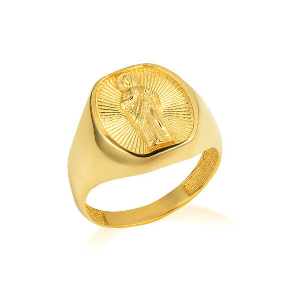 Yellow Gold Illuminated Saint Jude Patron Saint Of Hope Oval Signet Ring