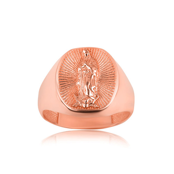 Rose Gold Illuminated Saint Mother Mary Patron Saint Of Humanity Oval Signet Ring