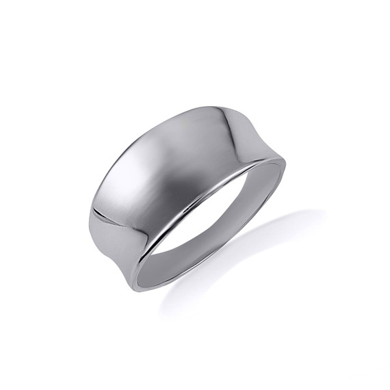 White Gold Concave Inverted Dip Dome Cocktail Party Ring