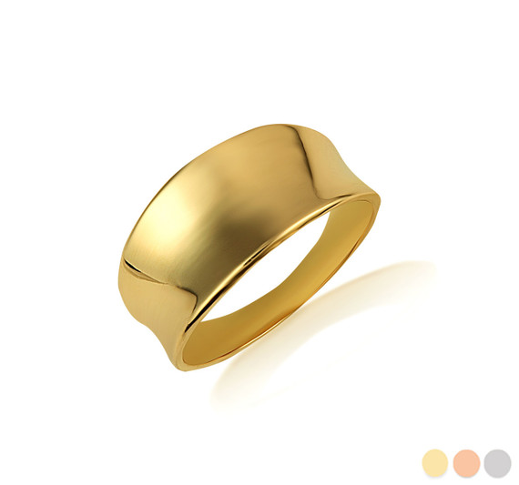 Yellow Gold Concave Inverted Dip Dome Cocktail Party Ring