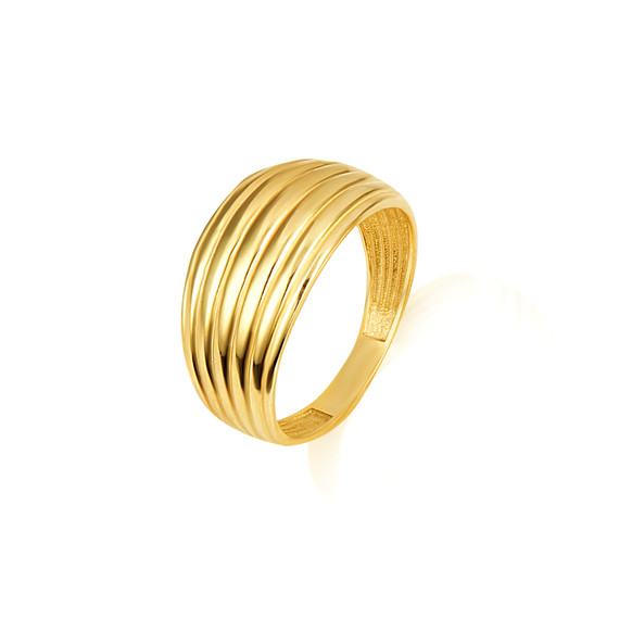 Gold Ribbed Cocktail Party Striped Band Ring