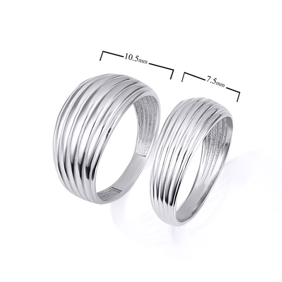 .925 Sterling Silver Ribbed Cocktail Party Striped Band Ring with measurements