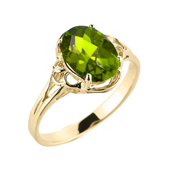 Yellow Gold Genuine Peridot Gemstone Ring