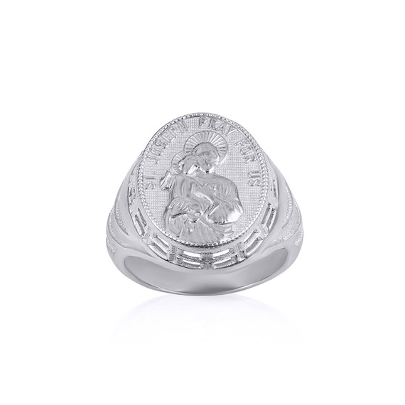 .925 Sterling Silver Saint Joseph Patron Saint Of Family Pray For Us Oval Signet Ring