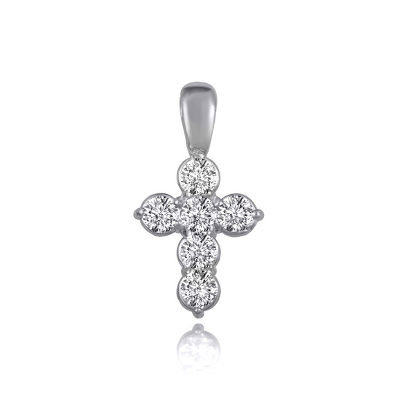 14K White Gold Diamond Cross Faith Charm Pendant