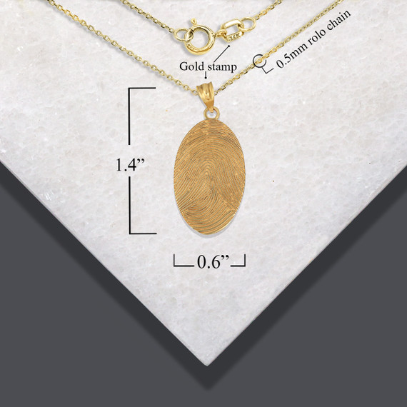 Gold Personalized Fingerprint Pendant Necklace with measurements