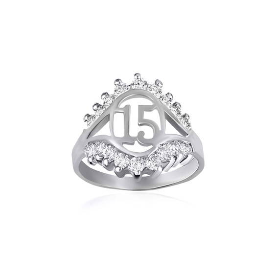 .925 Sterling Silver CZ 15 Anos Quinceanera Ring