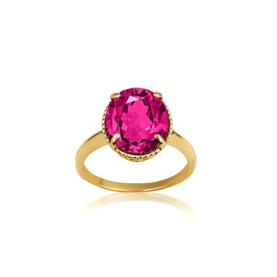 Gold Classic Roped Ruby Gemstone Love Ring