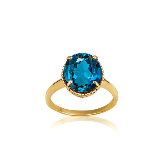 Gold Classic Roped Blue Topaz Gemstone Love Ring