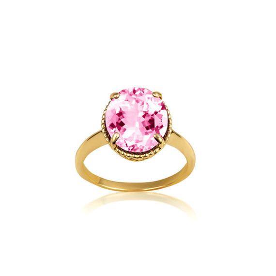 Gold Classic Roped Pink Gemstone Love Ring