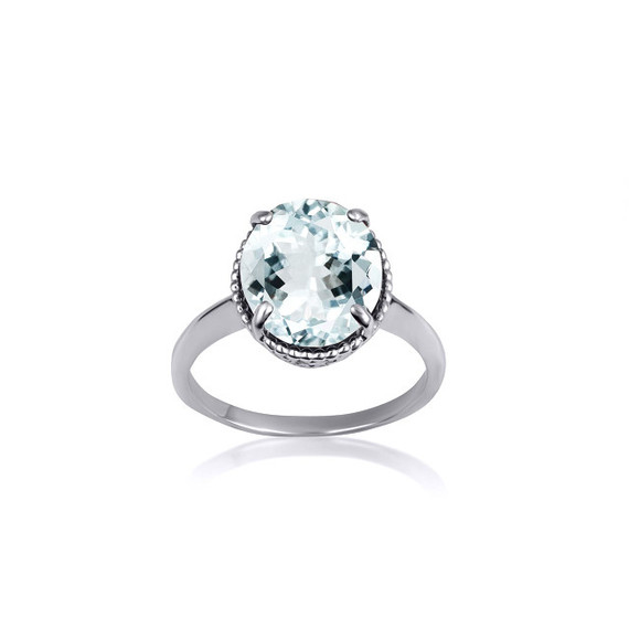 .925 Sterling Silver Classic Roped Aqua Gemstone Love Ring