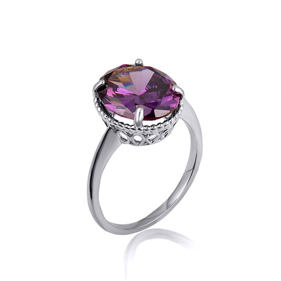 .925 Sterling Silver Classic Roped Gemstone Love Ring