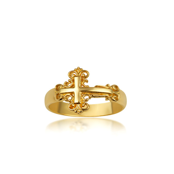 Gold Filigree Sideways Cross Ring (Small)
