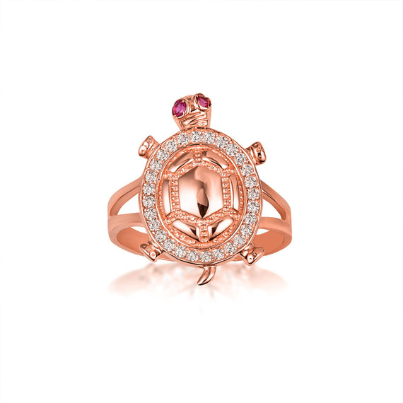 Rose Gold CZ Studded Sea Turtle Ring (Small)