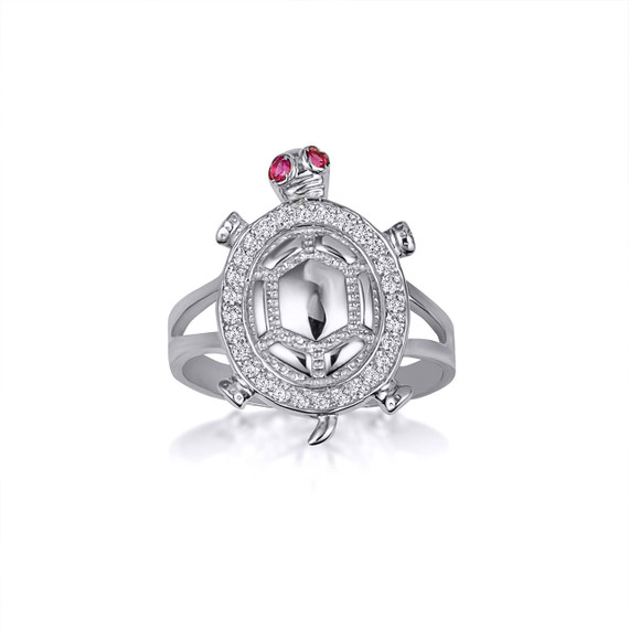 White Gold CZ Studded Sea Turtle Ring (Small)