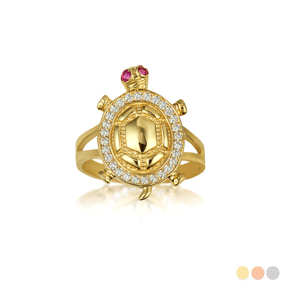 Gold CZ Studded Sea Turtle Ring (Small)