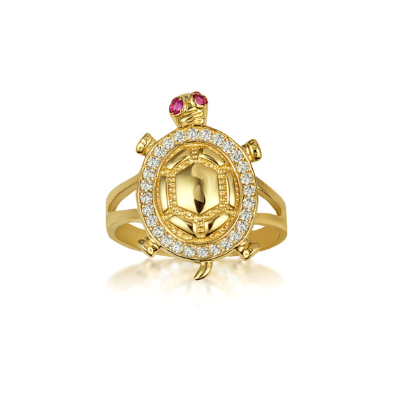 Gold CZ Studded Sea Turtle Ring (Small) (Available in Yellow/Rose/White Gold)
