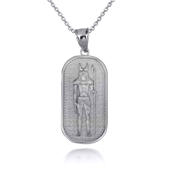 White Gold Egyptian Anubis God Of The Dead Guard Dog Amulet Pendant Necklace