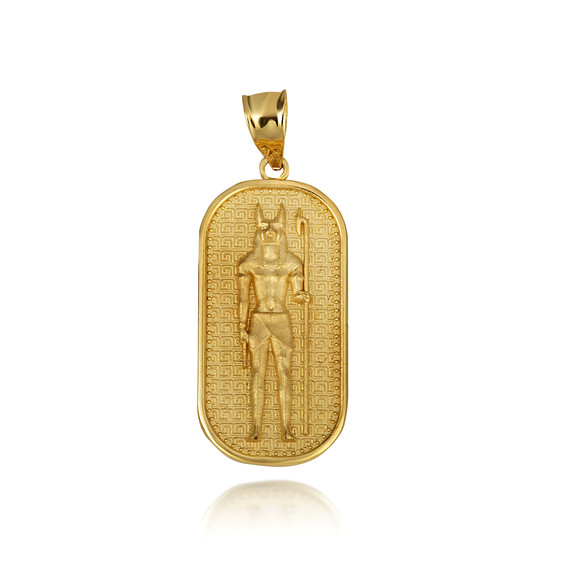Yellow Gold Egyptian Anubis God Of The Dead Guard Dog Amulet Pendant