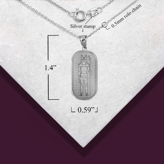 .925 Sterling Silver Egyptian Anubis God Of The Dead Guard Dog Amulet Pendant Necklace with Measurement