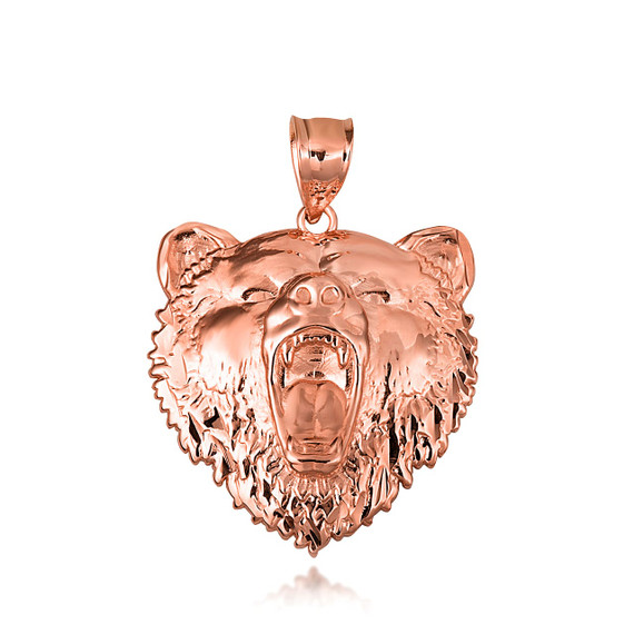 Rose Gold Roaring Grizzly Bear Head Animal Pendant