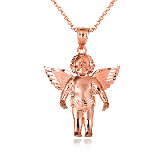 Rose Gold Baby Angel Wings Cherub Guardian Pendant Necklace