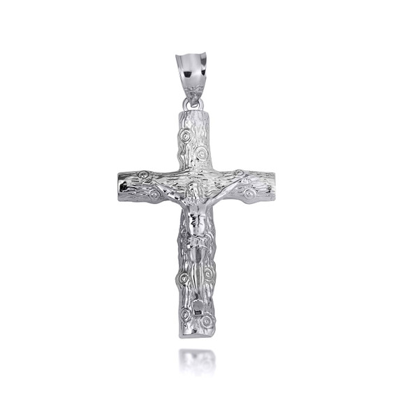 White Gold Jesus Christ Wooden Crucifix Cross Pendant