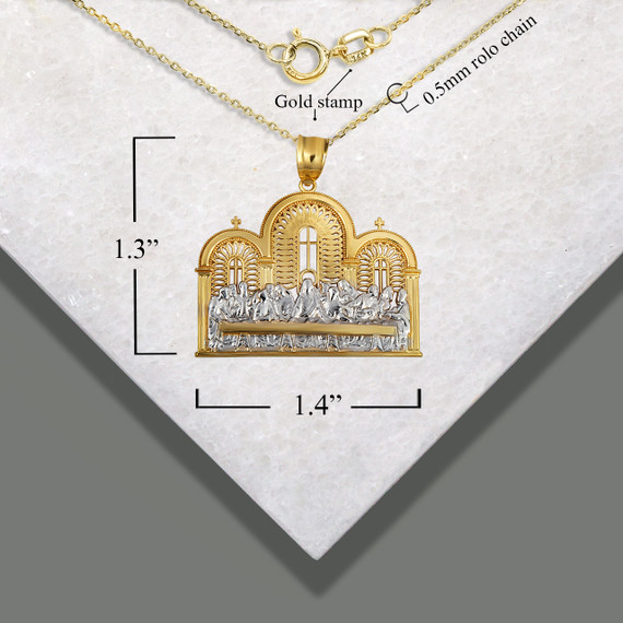 Two Tone Gold The Last Supper Jesus & Apostles Pendant Necklace with measurements