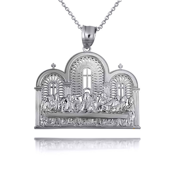 .925 Sterling Silver The Last Supper Jesus & Apostles Pendant Necklace