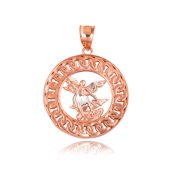 Rose Gold Saint Michael Cuban Chain Link Frame Pendant