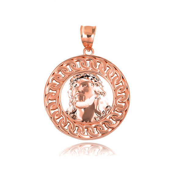 Rose Gold Jesus Christ Cuban Chain Link Frame Pendant