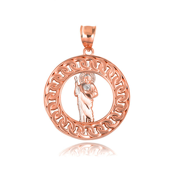 Rose Gold Saint Jude Cuban Chain Link Frame Pendant