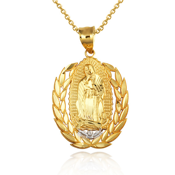 Gold Our Lady Of Guadalupe Greek Laurel Wreath Frame Pendant Necklace