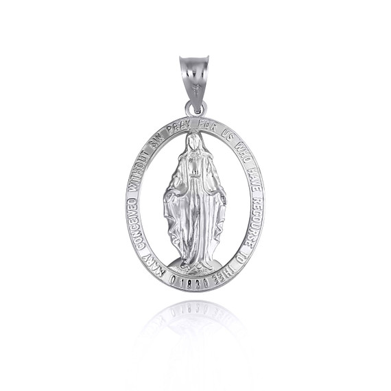 .925 Sterling Silver Mother Virgin Mary Pray for Us Oval Pendant