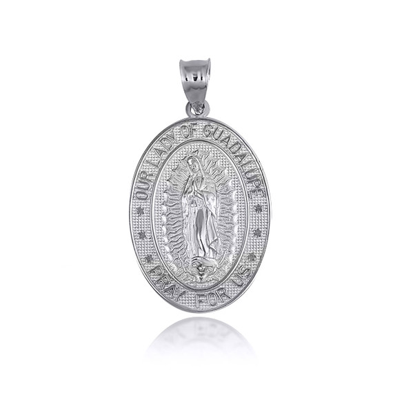 .925 Sterling Silver Our Lady of Guadalupe Pray for Us Oval Medallion Pendant