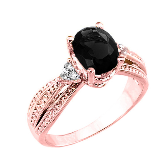 Rose Gold Midnight Black Sapphire and Diamond Engagement Proposal Ring