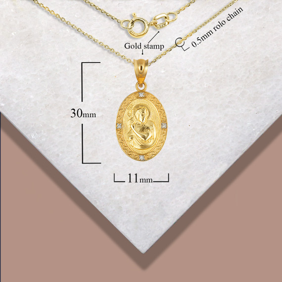 Gold Saint John Oval Victorian Medallion Pendant Necklace with measurements