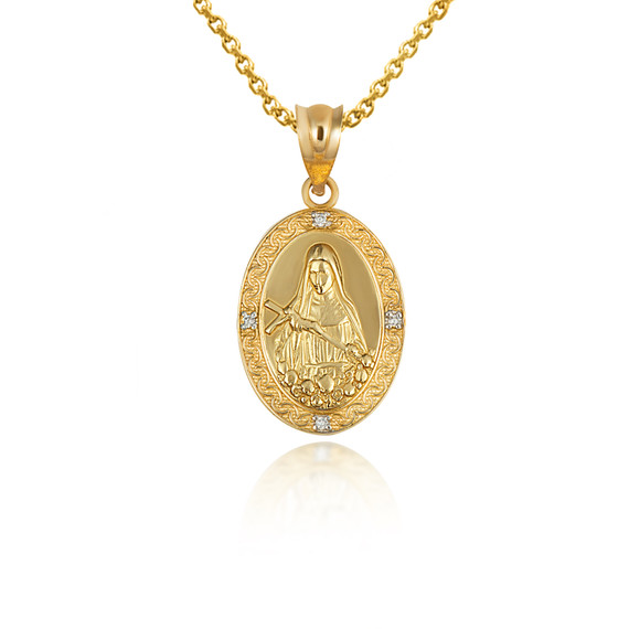 Gold Saint Rita Oval Victorian Medallion Pendant Necklace