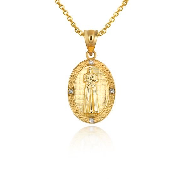 Gold Saint Pio Oval Victorian Medallion Pendant Necklace