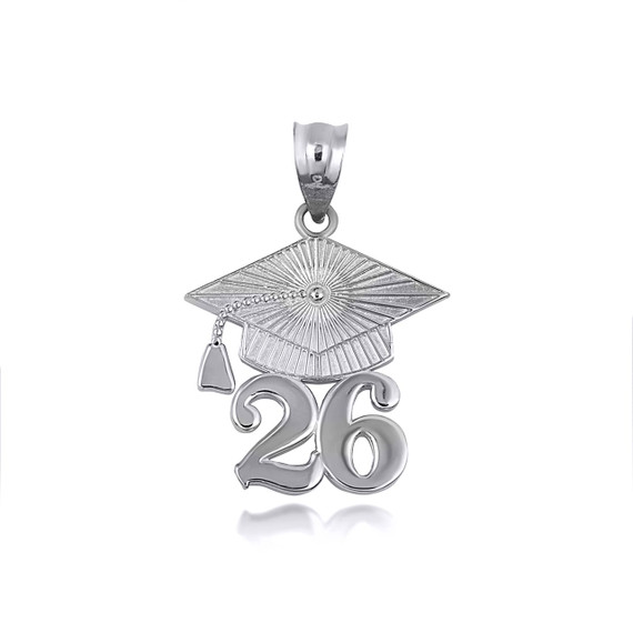 White Gold Class of 2026 Graduation Cap Pendant