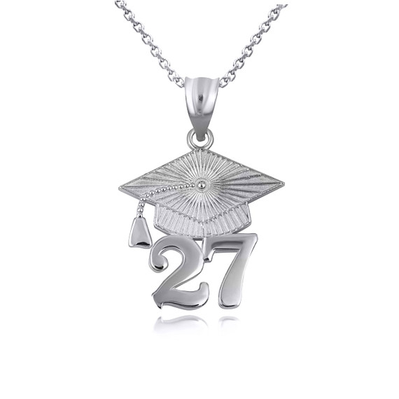 .925 Sterling Silver Class of 2027 Graduation Cap Pendant Necklace